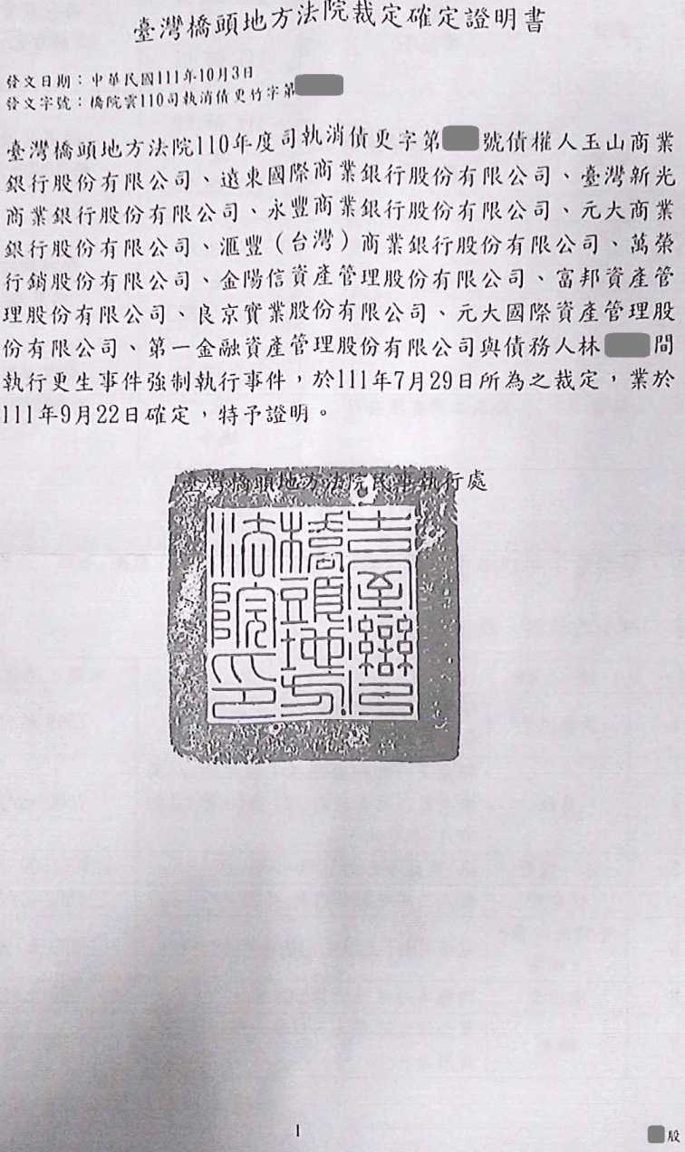 更生條件|法院更生|債務更生|橋頭地院債務更生成功核准,總債務約540萬,僅償還54萬