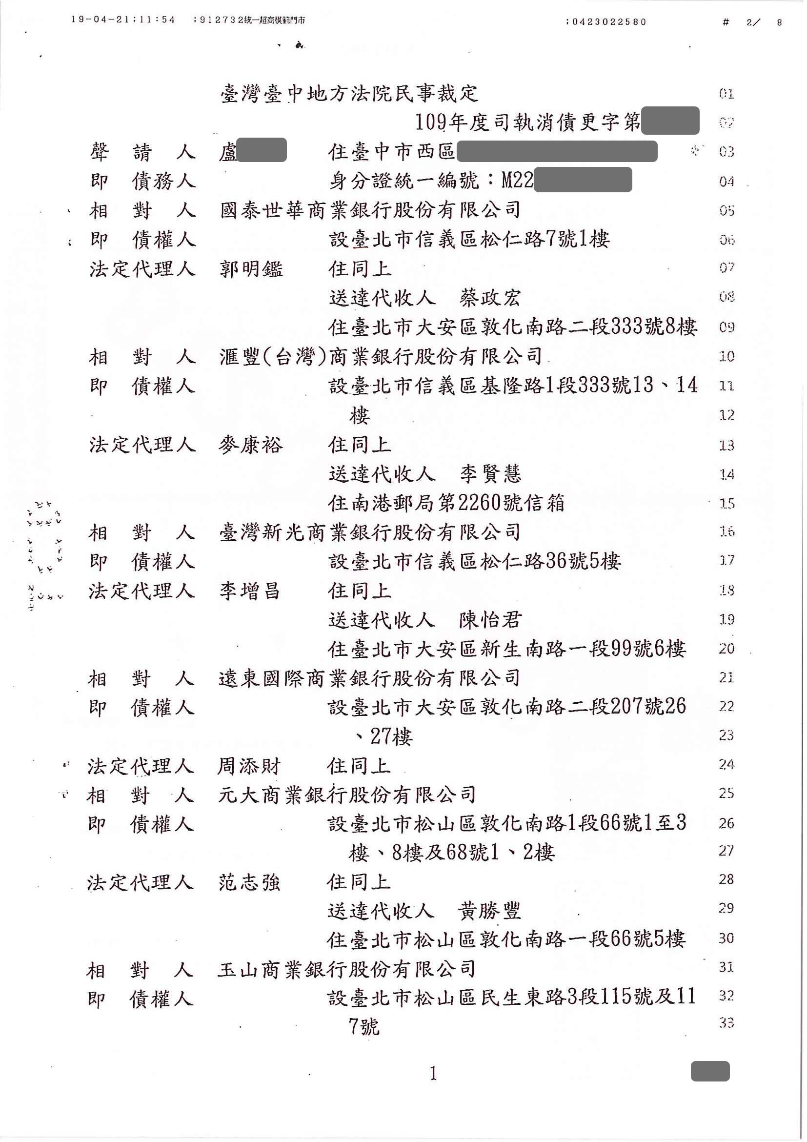 債務更生|更生清算|更生免費諮詢|台中地院債務更生成功核准，總債務約182萬，僅償還約21萬