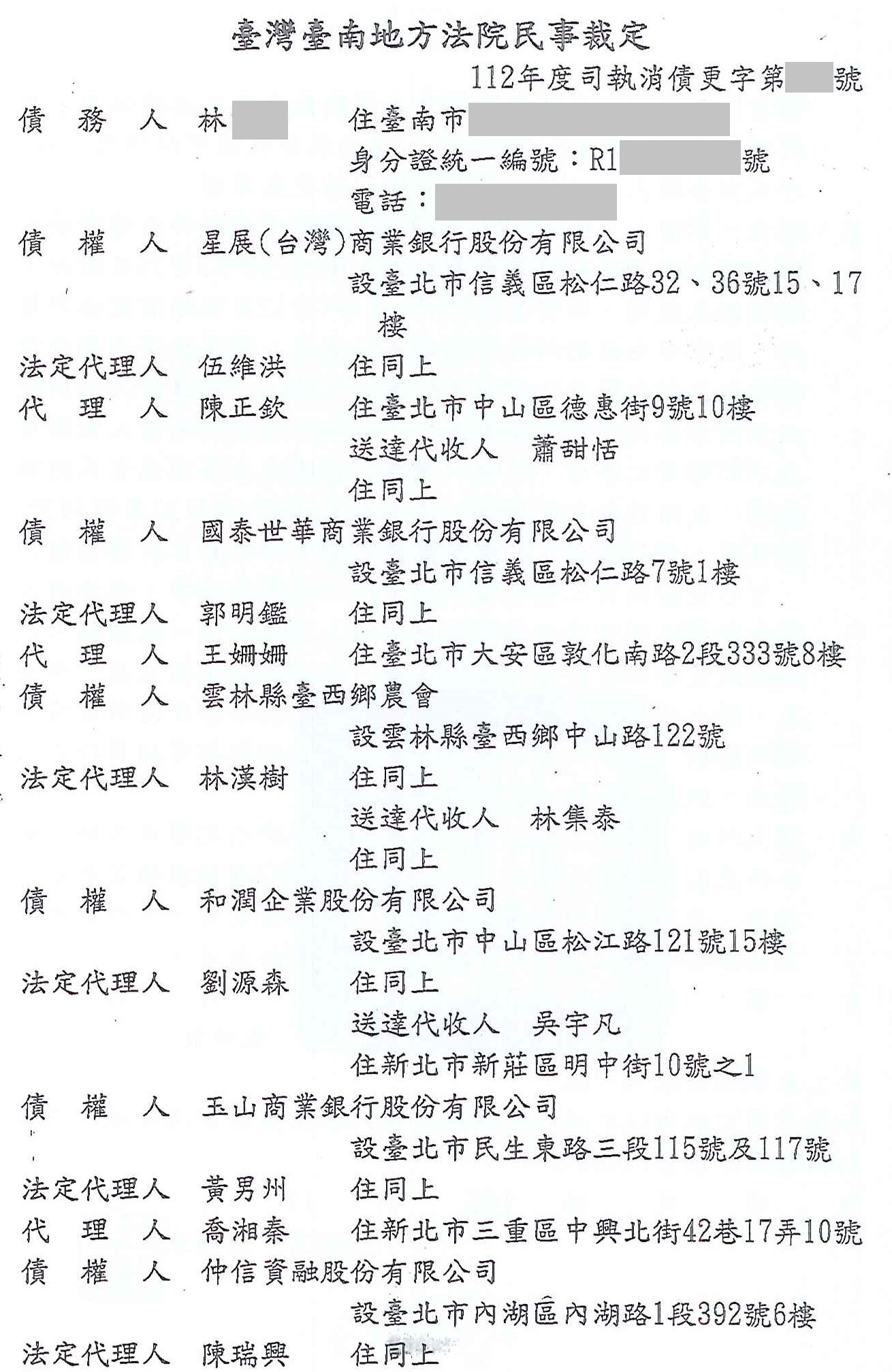 更生條件|法院更生|債務更生|臺南地院債務更生成功核准,總債務約154萬,僅償還約24萬